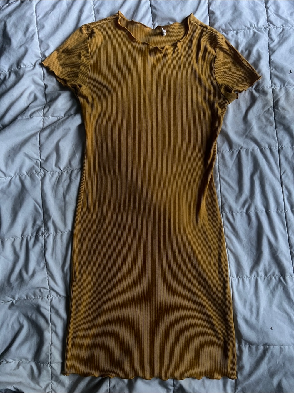 HEART HIPS MUSTARD YELLOW RIBBED SUMMER DRESS